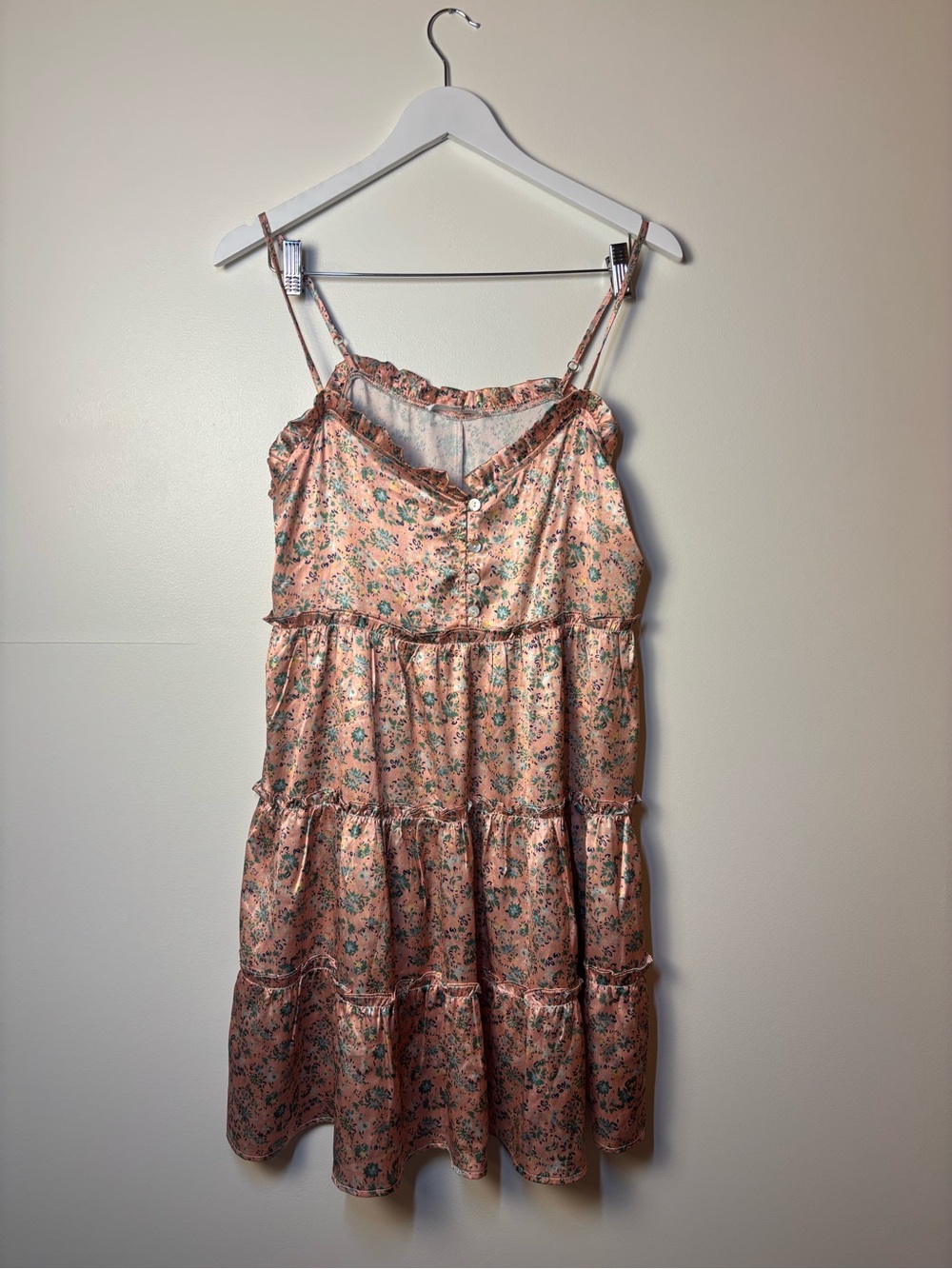 Lucca Floral Pink Tiered Midi Dress with Ruffle Trim, size M - Picture 2 of 13